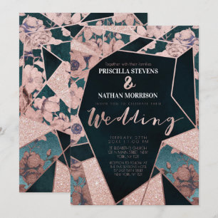 Luxueus Roos Gold Artsy Floral Geometric Wedding Kaart