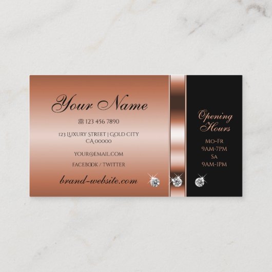 Luxueus Roos Gold Black met Faux Rhinestones Visitekaartje (Achterkant)