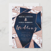 Luxueus Roos Gold Glitter Geo Marble Wedding Kaart (Voorkant)