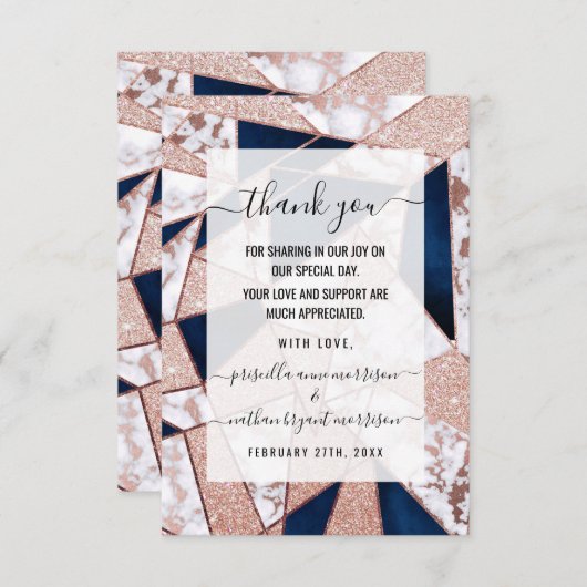 Luxueus Roos Gold Glitter Geometric Marble Bedankkaart (Voorkant / Achterkant)