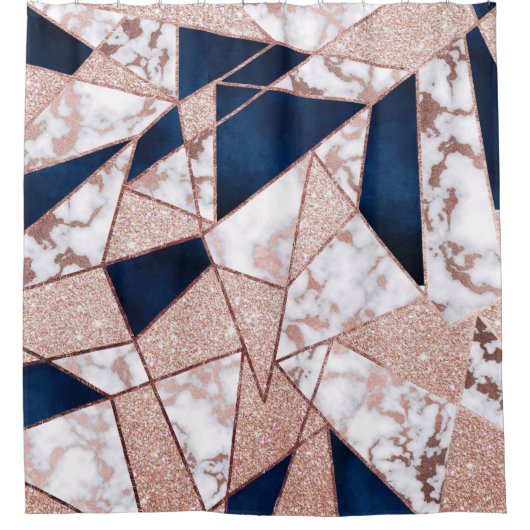 Luxueus Roos Gold Glitter Geometric Marble Douchegordijn (Voorkant)