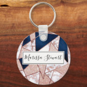 Luxueus Roos Gold Glitter Geometric Marble Sleutelhanger (Voorkant)