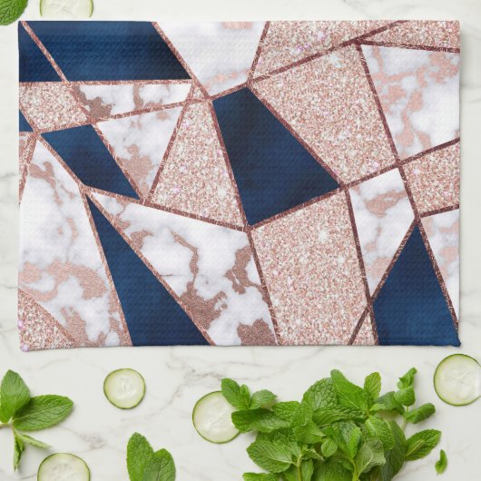 Luxueus Roos Gold Glitter Geometric Marble Theedoek (Gevouwen)