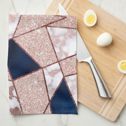 Luxueus Roos Gold Glitter Geometric Marble Theedoek (Quarter Fold)