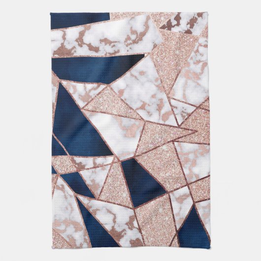 Luxueus Roos Gold Glitter Geometric Marble Theedoek (Verticaal)