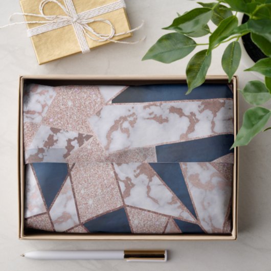 Luxueus Roos Gold Glitter Geometric Marble Tissuepapier (Geschenk)