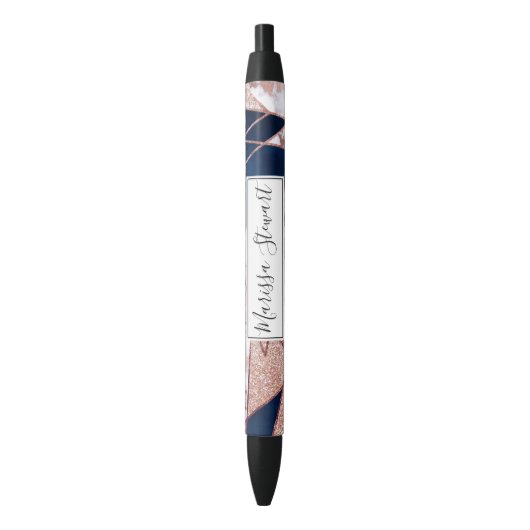 Luxueus Roos Gold Glitter Geometric Marble Zwarte Inkt Pen (Voorkant Verticaal)