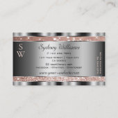 Luxueus Roos Gold Glitter Stars Monogram Silver Visitekaartje (Achterkant)