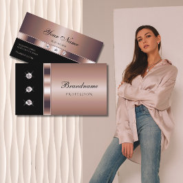 Luxueus Roos Gold op zwart met Faux Rhinestones Visitekaartje