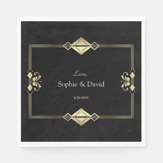 Luxueus Royal Gold Zwart Art Deco 1920 Huwelijk  Servet (Voorkant)
