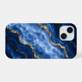 Luxueus saffier marmer agaat iPhone 15 case (Achterkant horizontaal)