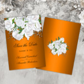 Luxueus Sinaasappel en wit rozenboeket Save The Date