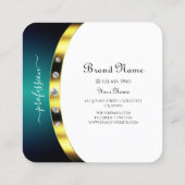 Luxueus White Blue Blauwgroen gradiëntmonogram Vierkante Visitekaartje (Achterkant)