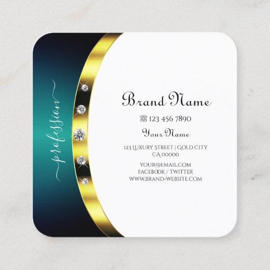 Luxueus White Blue Blauwgroen gradiëntmonogram Vierkante Visitekaartje (Achterkant)