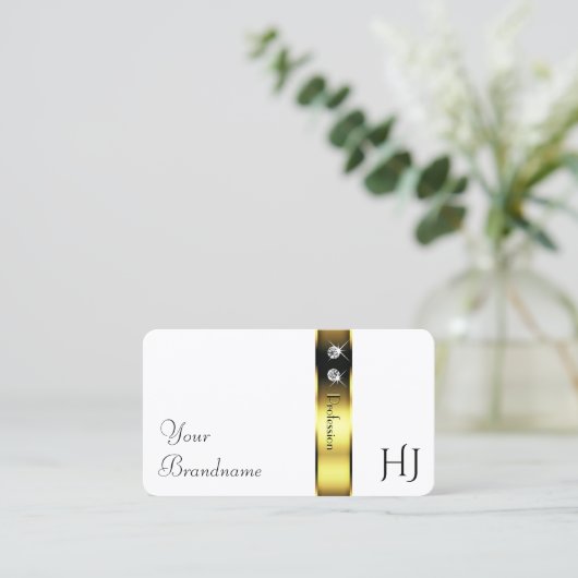 Luxueus Wit Goud Decoratieve Diamanten Monogram Visitekaartje (Staand voorkant)