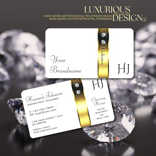 Luxueus Wit Goud Decoratieve Diamanten Monogram Visitekaartje