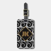 luxueus zilver klassiek monogram personaliseer bagagelabel (Voorkant verticaal)