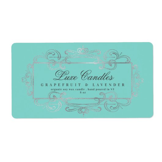 Luxueus zilverfolie Elegant Swirls Mint Product Etiket (Voorkant)