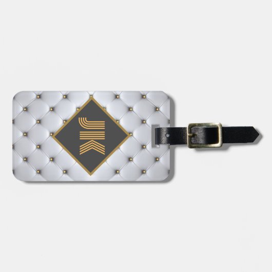 luxueus zilvergoud afgetufte monogram personaliser bagagelabel (Voorkant horizontaal)