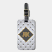 luxueus zilvergoud afgetufte monogram personaliser bagagelabel (Voorkant verticaal)