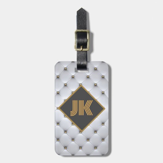 luxueus zilvergoud afgetufte monogram personaliser bagagelabel (Voorkant verticaal)
