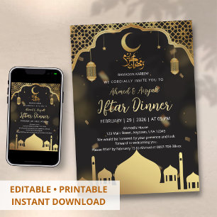 Luxueus zwart en gouden moskee Iftar-diner Kaart