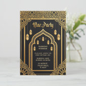 Luxueus Zwart Goud Ramadan Iftar Kaart (Staand voorkant)
