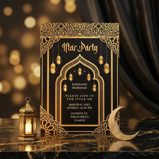 Luxueus Zwart Goud Ramadan Iftar Kaart