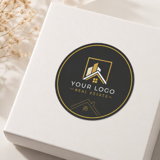 Luxueus Zwart Goud Vastgoed Logo Ronde Sticker