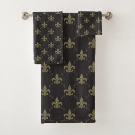 Luxueus zwart goudvleur De Lis Pattern Bad Handdoek