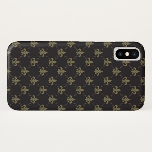 Luxueus zwart goudvleur De Lis Pattern Case-Mate iPhone Case (Achterkant (horizontaal))