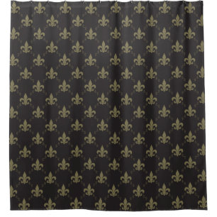 Luxueus zwart goudvleur De Lis Pattern Douchegordijn