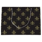Luxueus zwart goudvleur De Lis Pattern Groot Cadeauzakje (Voorkant)