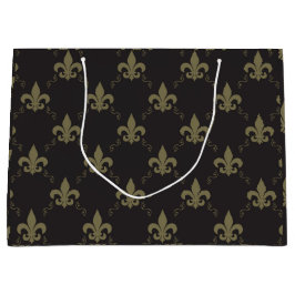 Luxueus zwart goudvleur De Lis Pattern Groot Cadeauzakje