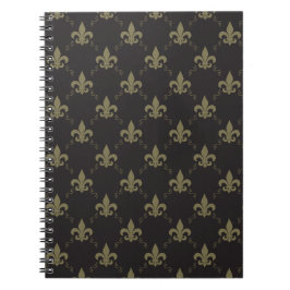 Luxueus zwart goudvleur De Lis Pattern Notitieboek