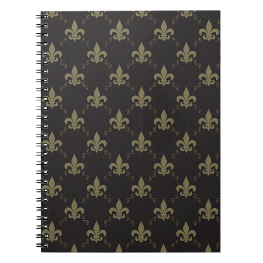 Luxueus zwart goudvleur De Lis Pattern Notitieboek (Voorkant)