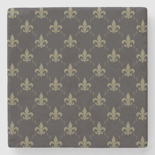 Luxueus zwart goudvleur De Lis Pattern Stenen Onderzetter (Voorkant)