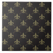 Luxueus zwart goudvleur De Lis Pattern Tegeltje (Voorkant)