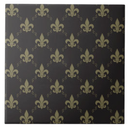 Luxueus zwart goudvleur De Lis Pattern Tegeltje