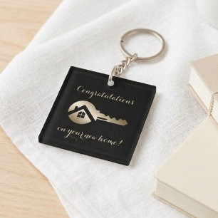 Luxueus zwart met gouden sleutel onroerend goed ma sleutelhanger
