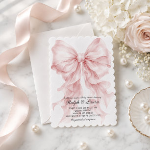 Luxueuze baby shower met strik voor meisje kaart