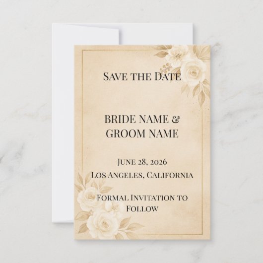 Luxueuze Beige & Gouden Save the Date Kaart (Voorkant)