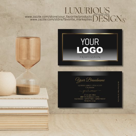 Luxueuze Black en White Ombre Gold Lijst Logo Visitekaartje