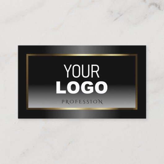 Luxueuze Black en White Ombre Gold Lijst Logo Visitekaartje (Voorkant)