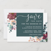 Luxueuze Blauwgroen Bourgogne Floral Save the Date (Voorkant)
