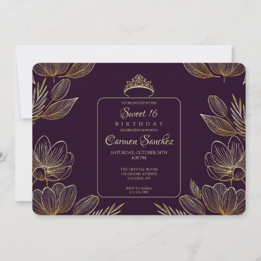 Luxueuze Bloemrijke Sweet Sixteen Kaart (Voorkant)