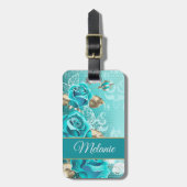 Luxueuze elastische gouden Blauwgroen elastische z Bagagelabel (Voorkant verticaal)