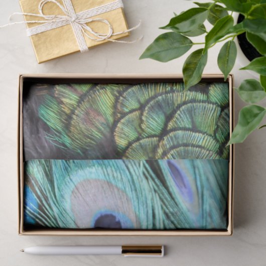 Luxueuze Elegant Boho Blauwgroen Peacock Feathers Tissuepapier (Geschenk)