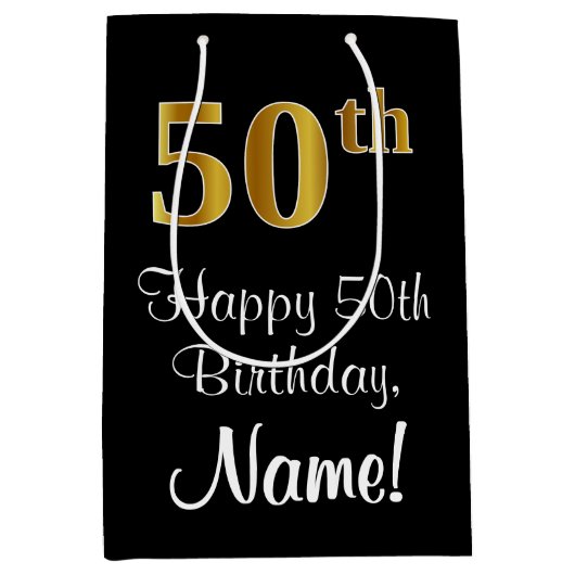 Luxueuze, elegante, Faux Gold Kijk 50ste verjaarda Medium Cadeauzakje (Voorkant)