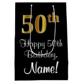 Luxueuze, elegante, Faux Gold Kijk 50ste verjaarda Medium Cadeauzakje (Achterkant)